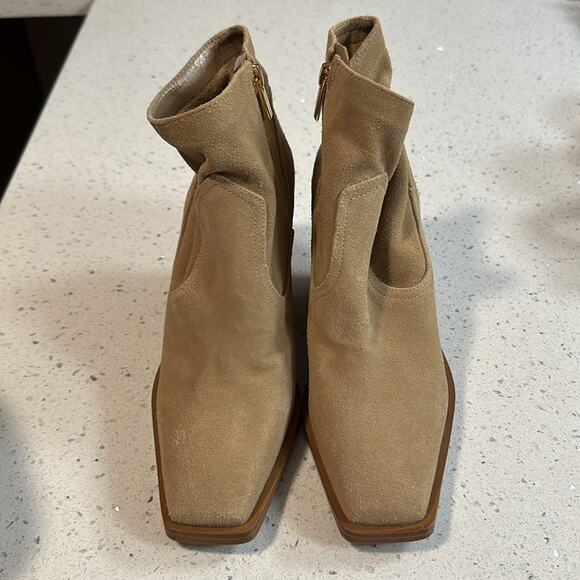 Vince Camuto Amtinda Tan Leather Suede Stacked Heel Ankle Boots Boho Western 9.5 - Picture 5 of 11